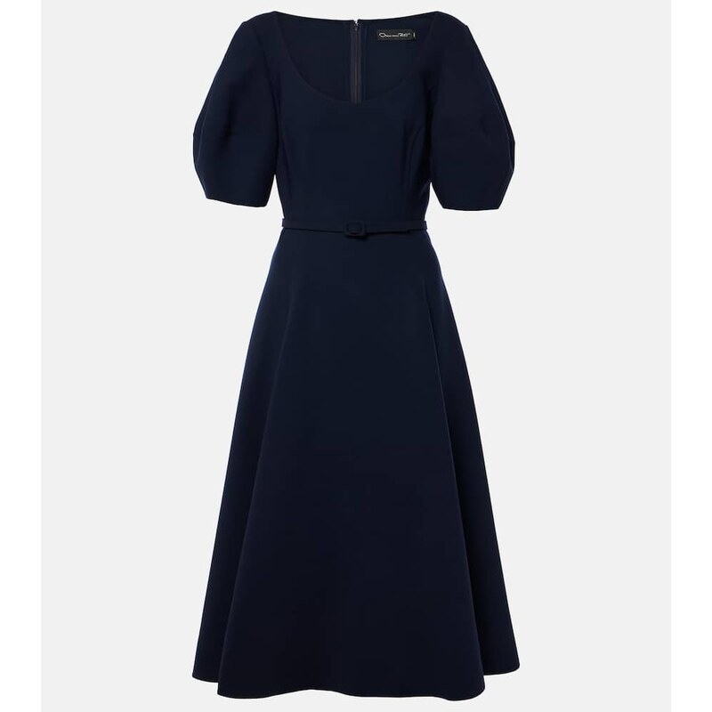 Oscar de la Renta Puff-sleeve wool-blend midi dress