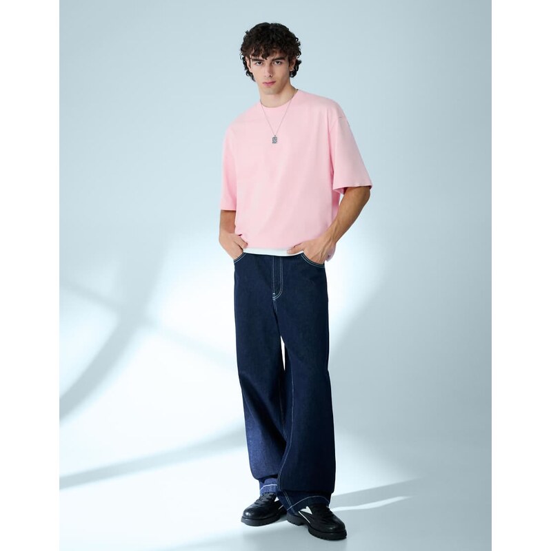Bershka boxy oversized short sleeve t-shirt in pink