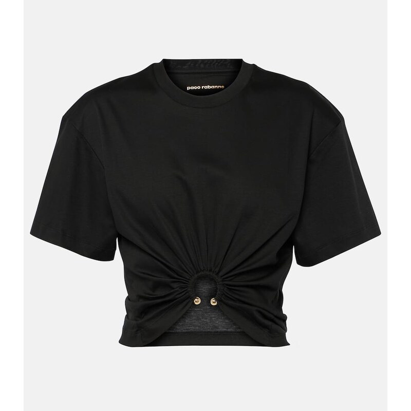 Rabanne Gathered cotton jersey crop top