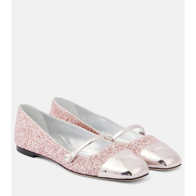 Jimmy Choo Elisa leather-trimmed glitter ballet flats