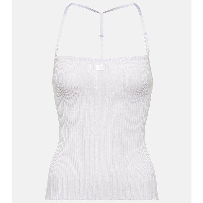 Courrèges Logo halterneck ribbed-knit tank top