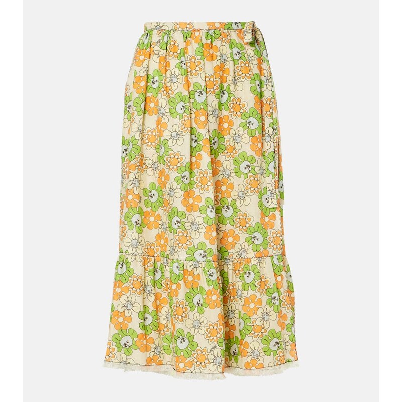 Marni Floral linen midi skirt