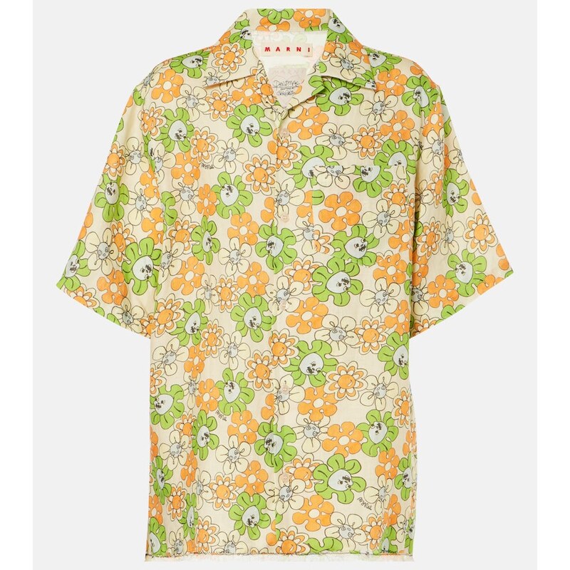 Marni Floral linen bowling shirt