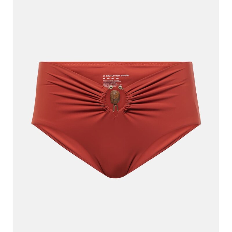 Christopher Esber Embellished ruched high-rise bikini bottoms
