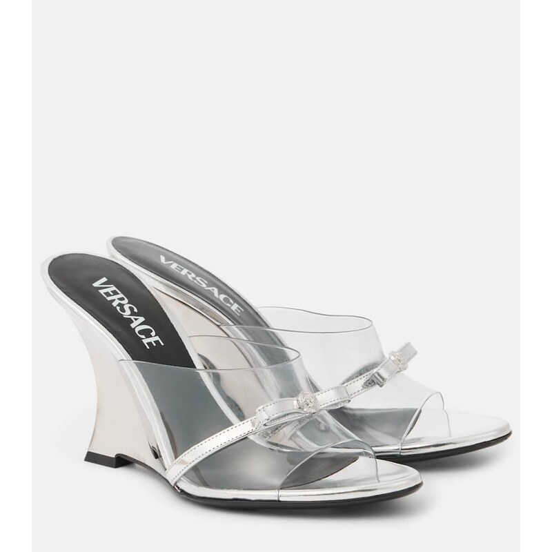 Versace Gianni Ribbon 95 PVC wedge mules