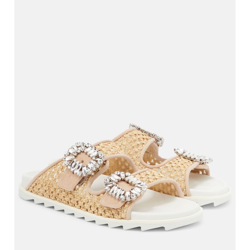 Roger Vivier Slidy Viv embellished raffia sandals