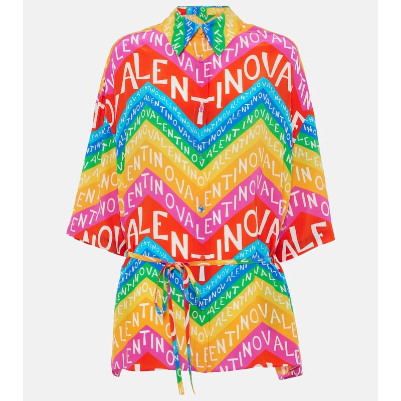 Valentino Logo silk shirt dress