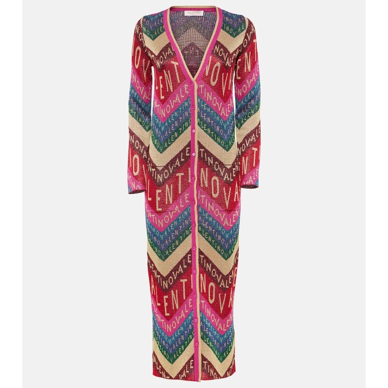 Valentino Logo knitted jacquard midi dress