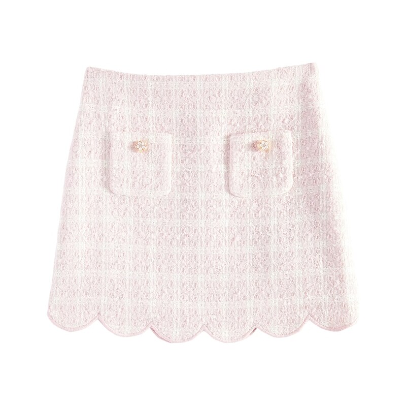 Self-Portrait Kids Scalloped checked bouclÃ skirt