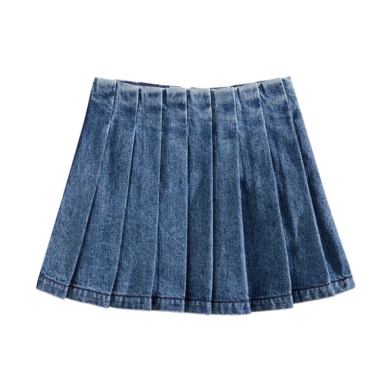 Self-Portrait Kids Pleated denim skirt