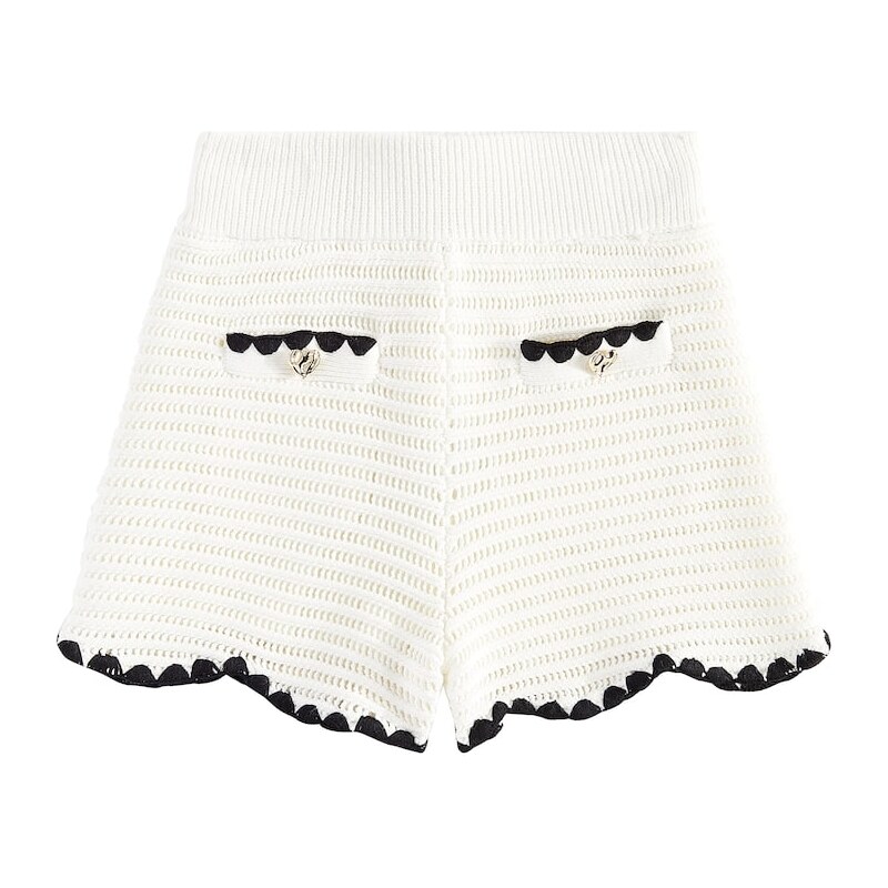 Self-Portrait Kids Scalloped crochet cotton-blend shorts