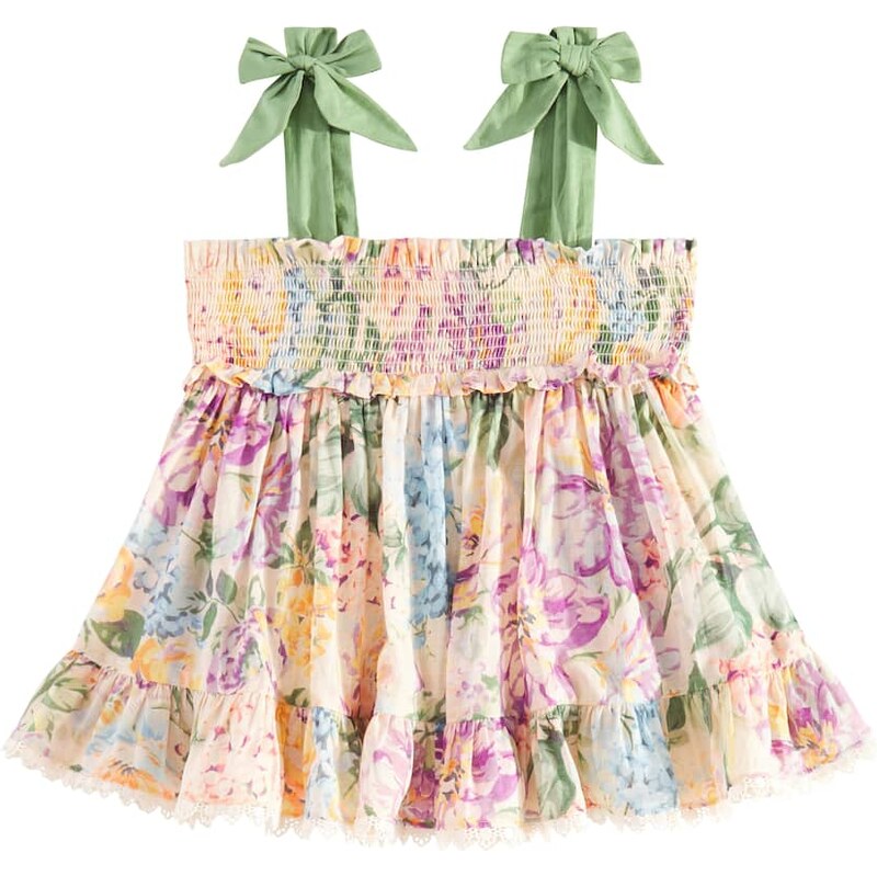 Zimmermann Kids Halliday shirred floral cotton top
