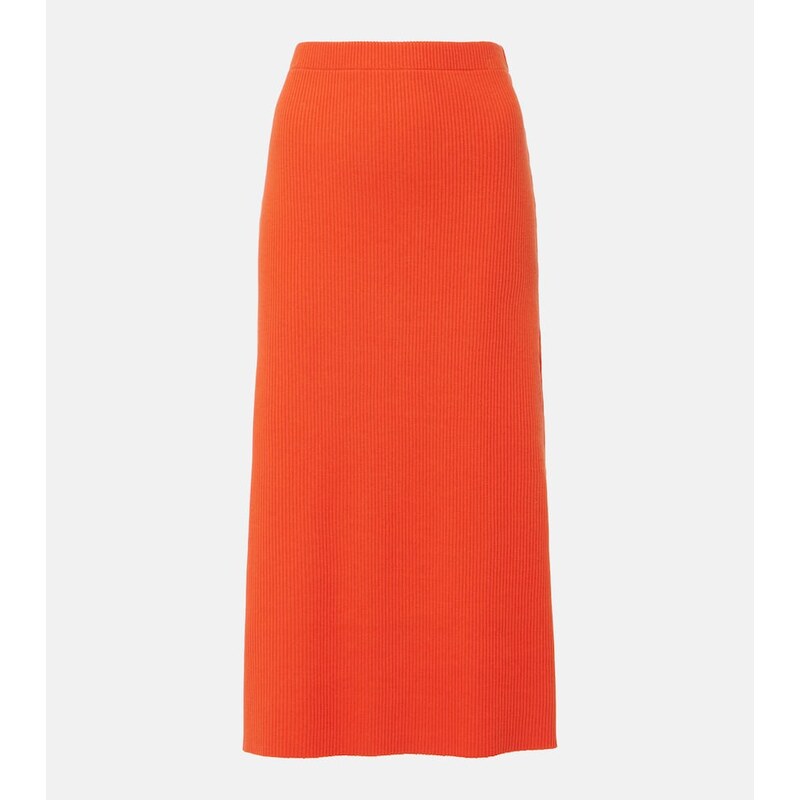 Vince Ribbed-knit cotton-blend midi skirt