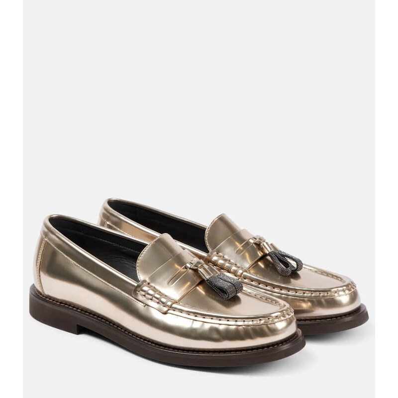 Brunello Cucinelli Metallic leather penny loafers