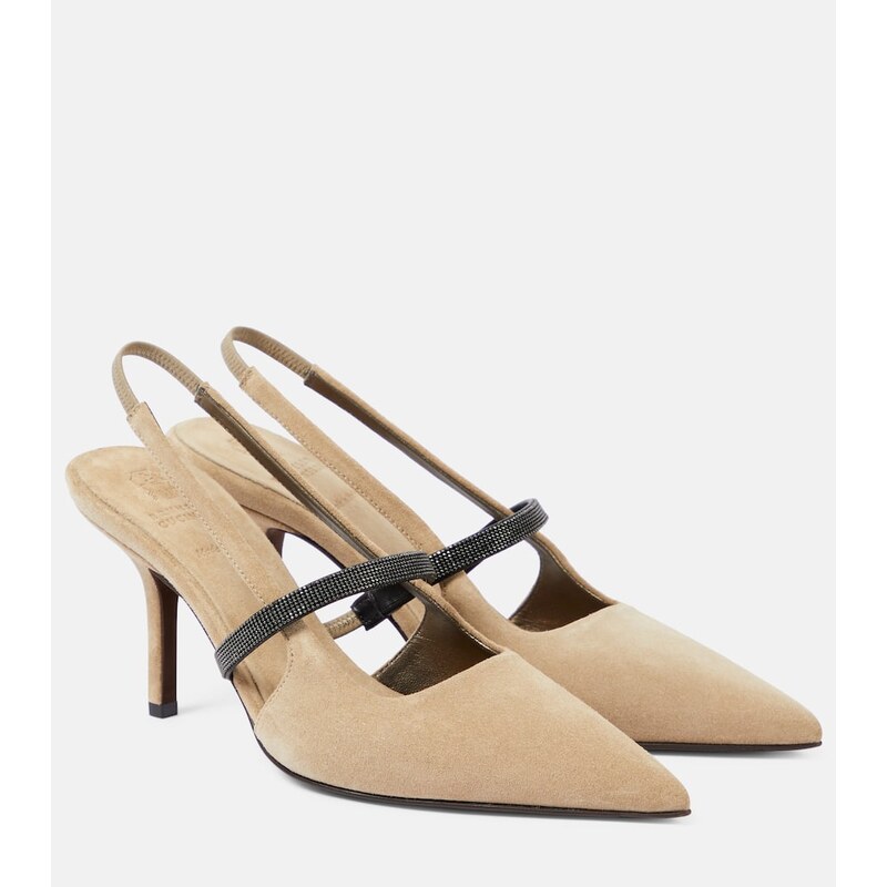 Brunello Cucinelli Monili suede slingback pumps