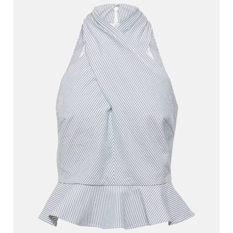 Veronica Beard Drey striped halterneck cotton top