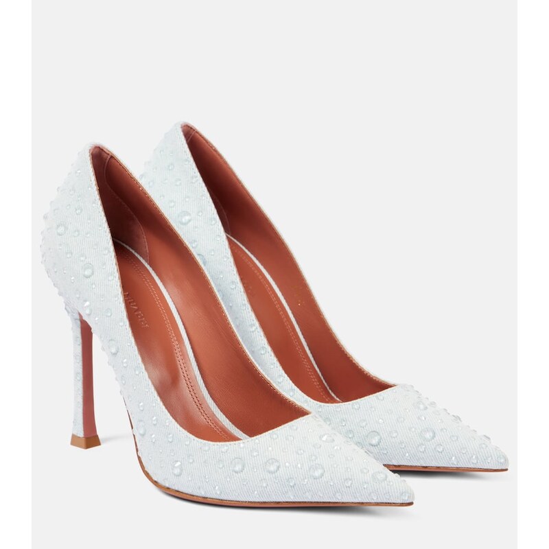Amina Muaddi Elsa 105 embellished denim pumps