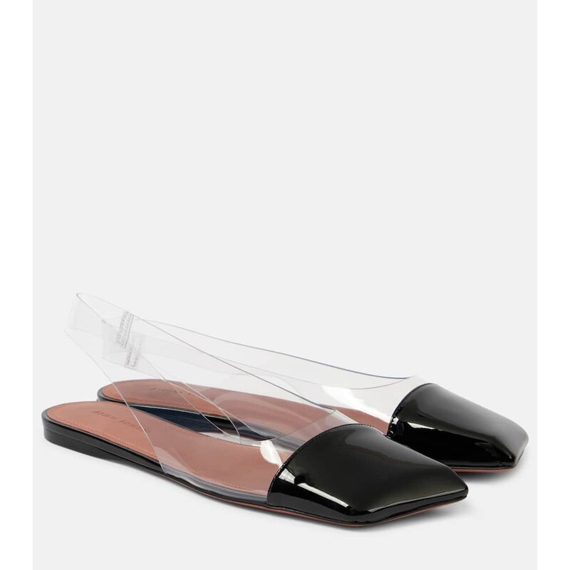 Amina Muaddi Ane Glass PVC and patent leather slingback flats