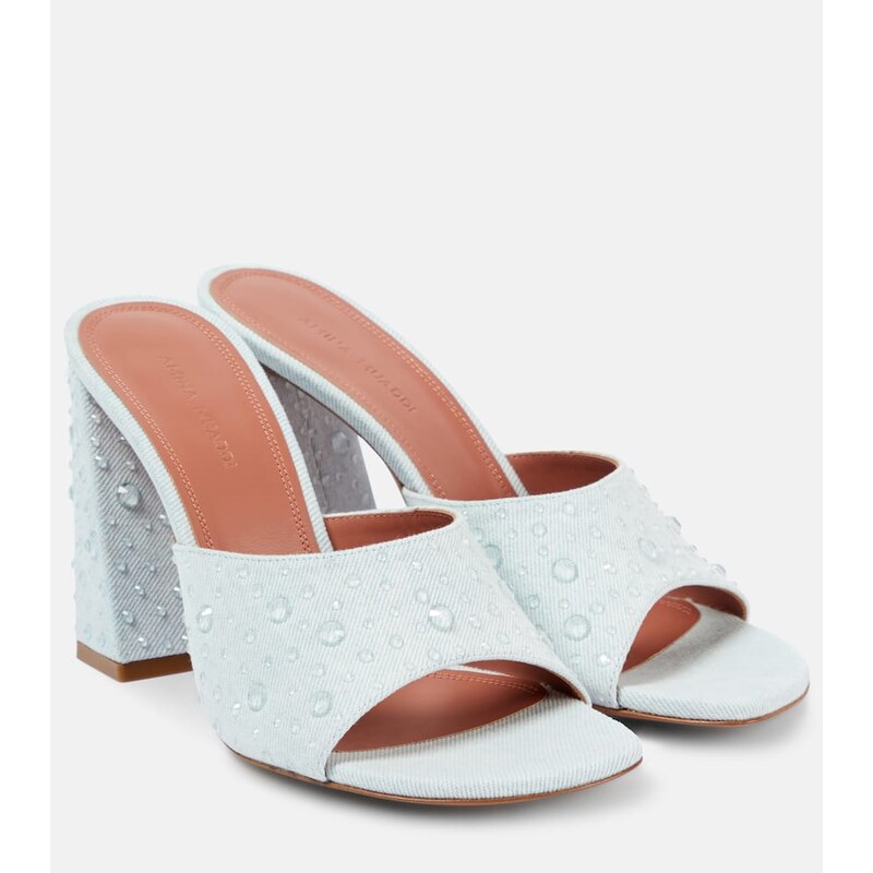 Amina Muaddi Brigitte 95 denim and leather mules