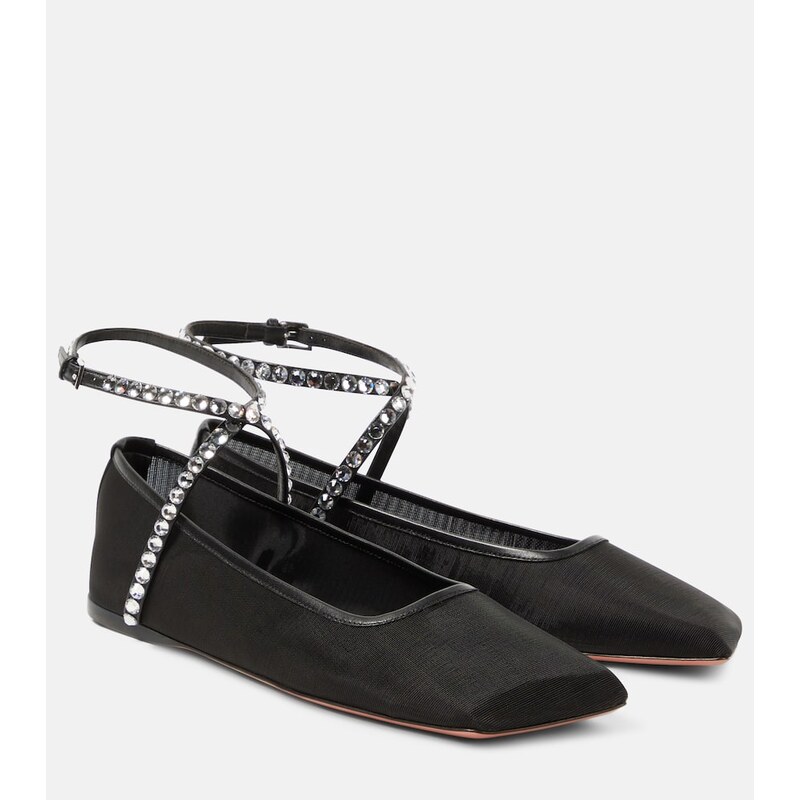 Amina Muaddi Ane crystal-embellished mesh flats
