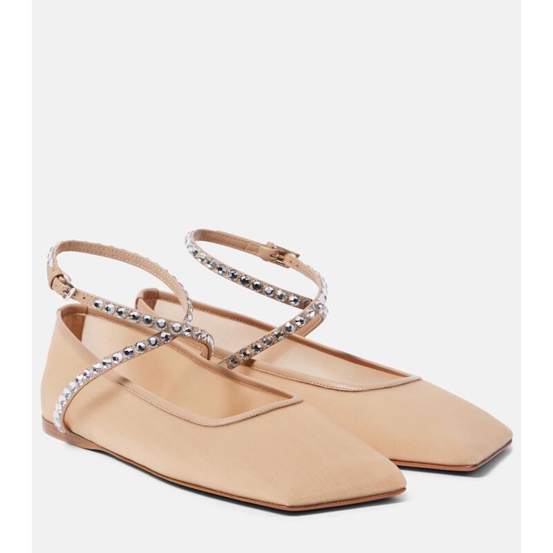 Amina Muaddi Ane embellished mesh ballet flats