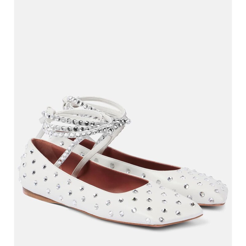Amina Muaddi Ane crystal-embellished leather flats