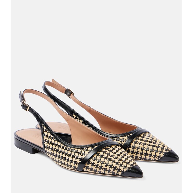 Malone Souliers Jama leather-trimmed raffia ballet flats