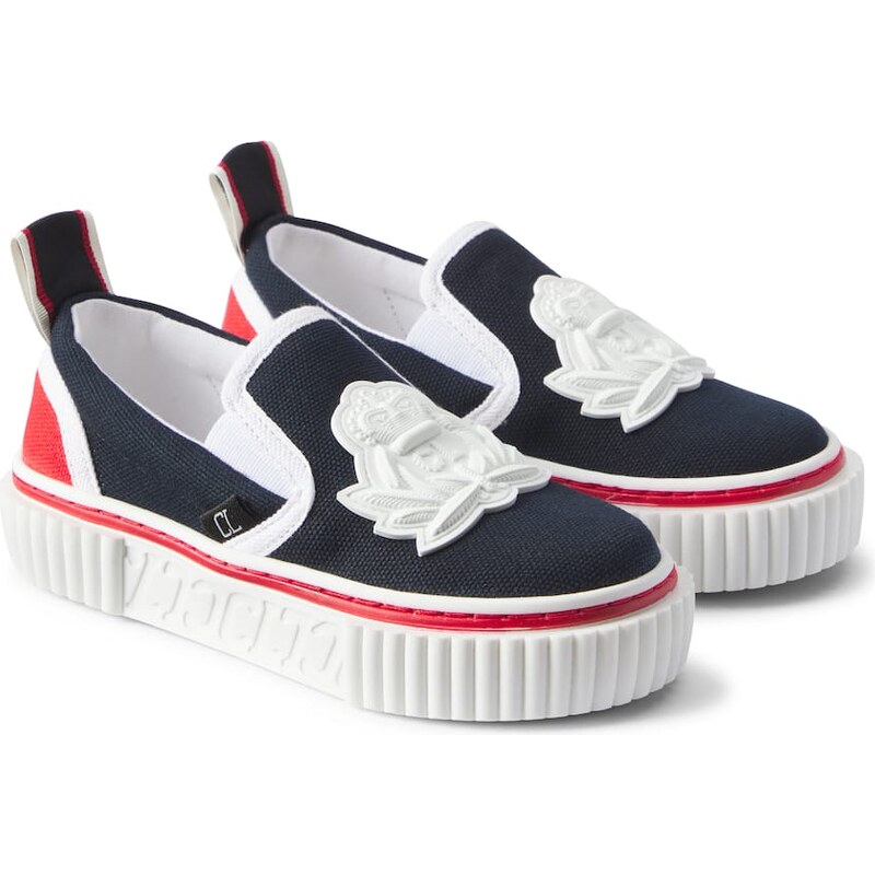 Christian Louboutin Kids Pedrito Boat Crest canvas slip-on