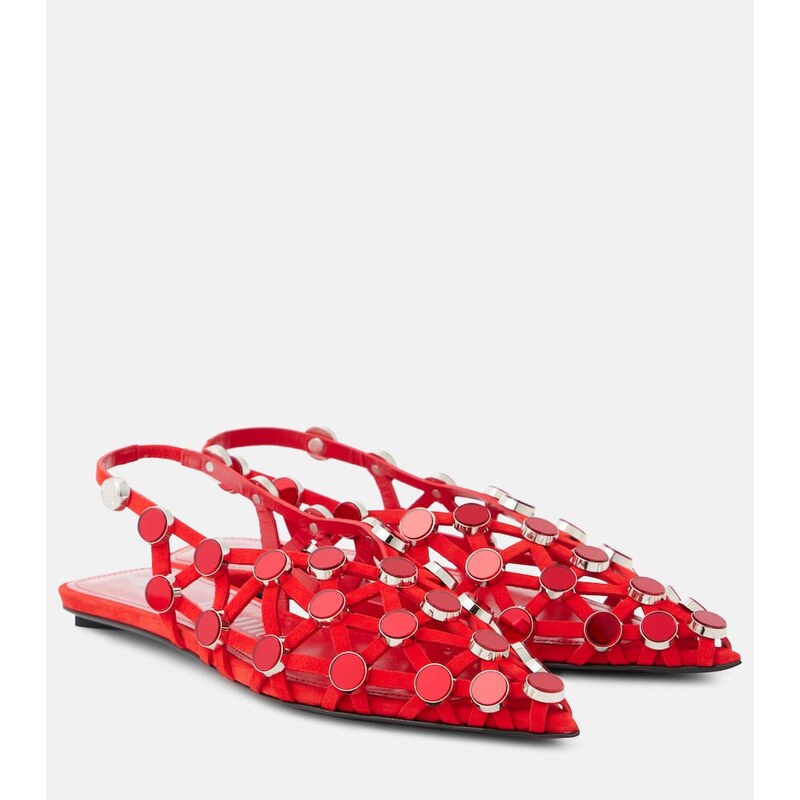 The Attico Grid studded suede slingback flats