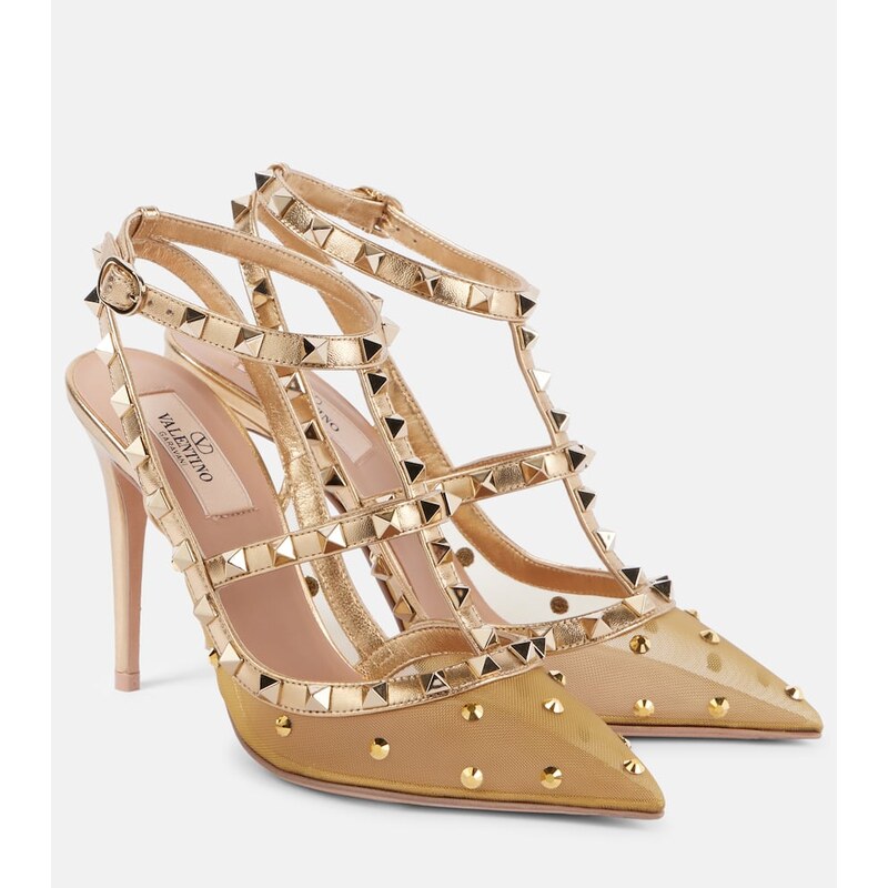 Valentino Garavani Rockstud 105 mesh and leather pumps