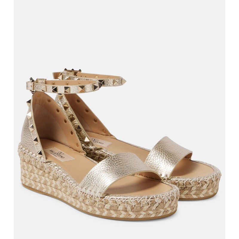 Valentino Garavani Rockstud metallic leather espadrille sandals
