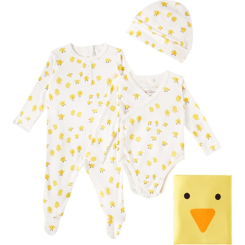 Stella McCartney Kids Baby cotton bodysuit, blanket, and hat set