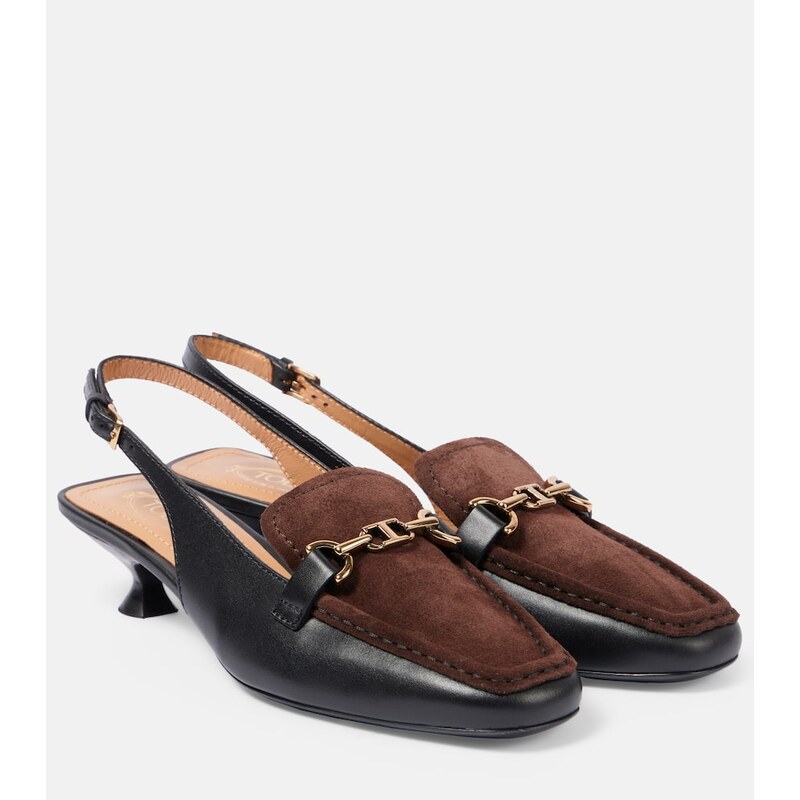 Tods 35 leather slingback loafer pumps