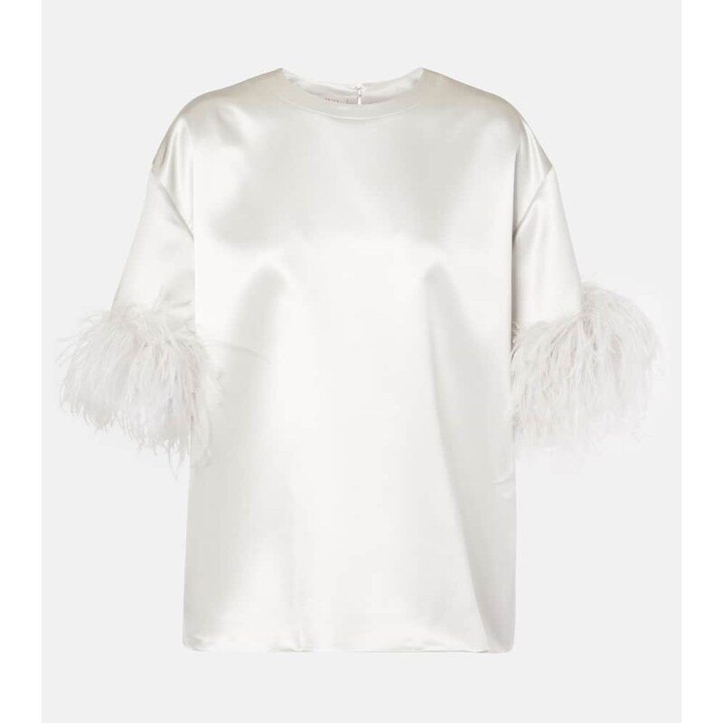 Valentino Feather-trimmed silk satin top