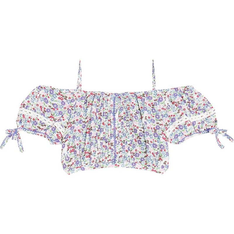 Poupette St Barth Kids Bonny floral pleated crop top