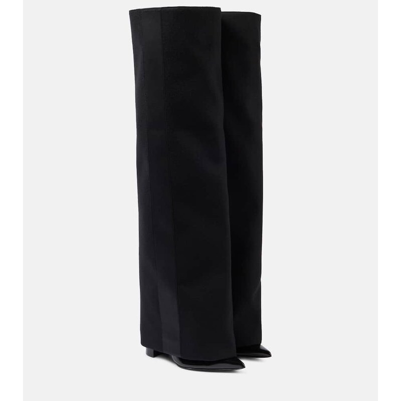 Sacai Leather-trimmed melton knee-high boots