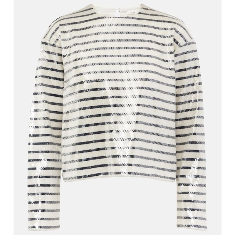 Frame Sequined striped cotton top coat