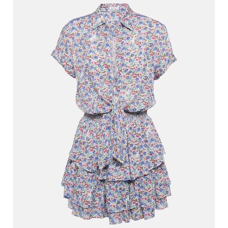 Poupette St Barth Branda floral tiered shirt dress