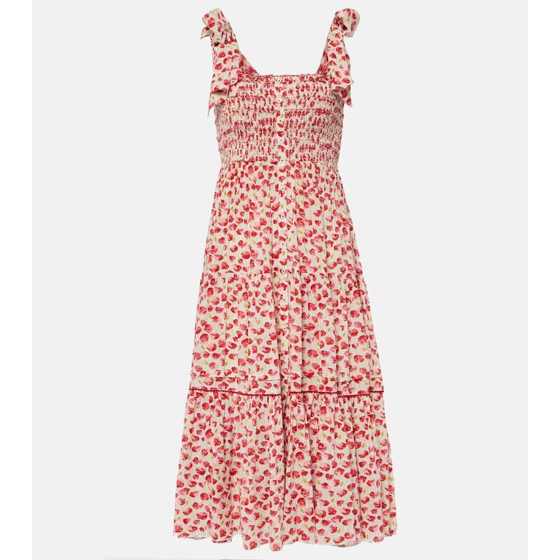 Poupette St Barth Triny polka-dot shirred midi dress