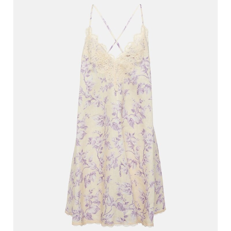 Zimmermann Halliday lace-trimmed floral linen slip dress
