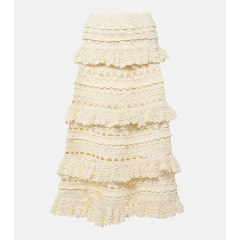 Zimmermann Waverly ruffled crochet midi skirt