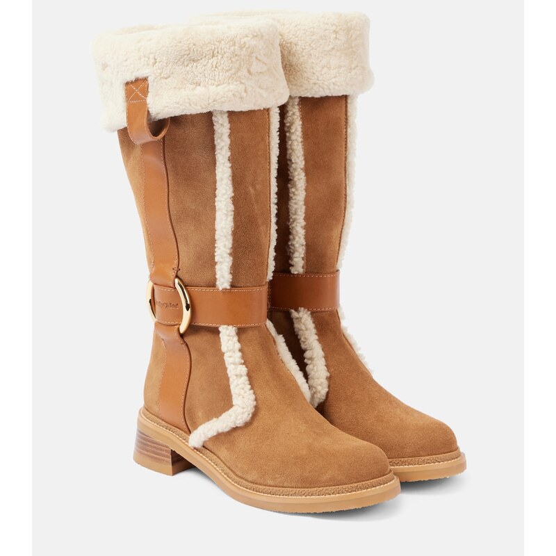See By Chloé New Ring suede and shearling knee-high boots