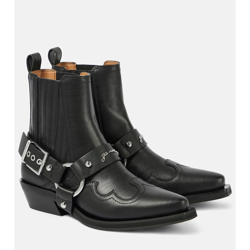 Ganni Embroidered faux leather cowboy boots