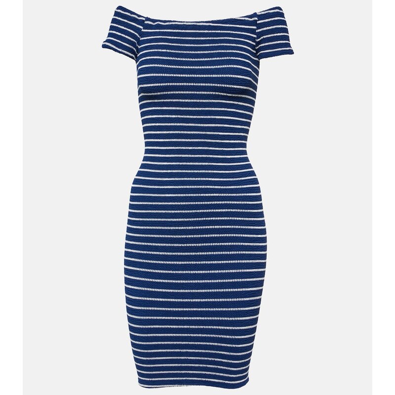 Hunza G Grace striped off-shoulder midi dress