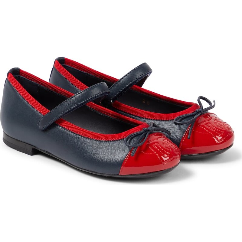 Dolce&Gabbana Kids Bow-detail leather ballet flats