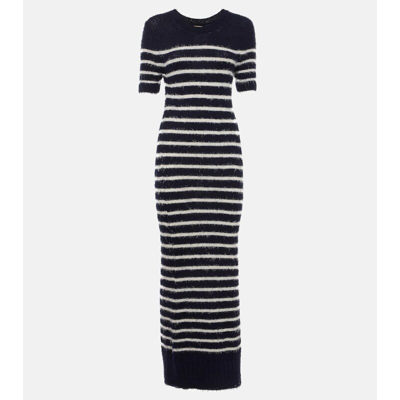 Khaite Helen striped silk and cashmere midi dress