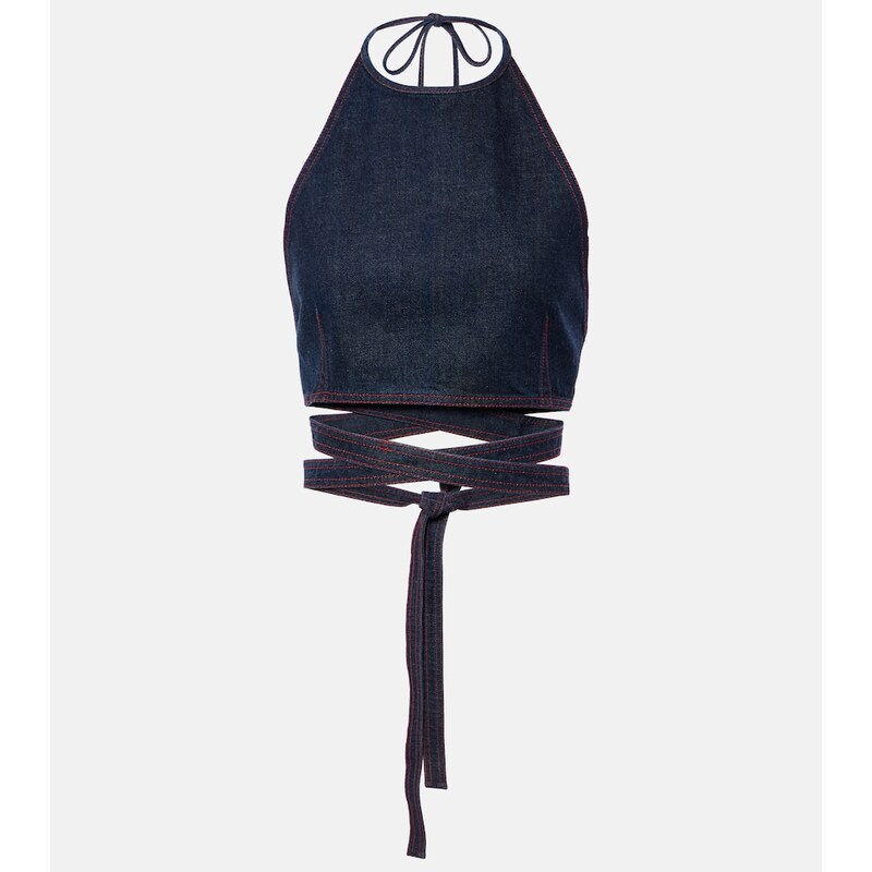 Alaïa Halterneck denim crop top