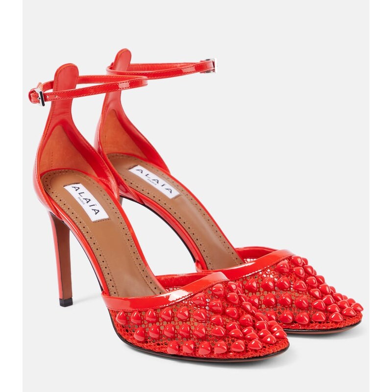 Alaia AlaÃ¯a Studded mesh and leather pumps