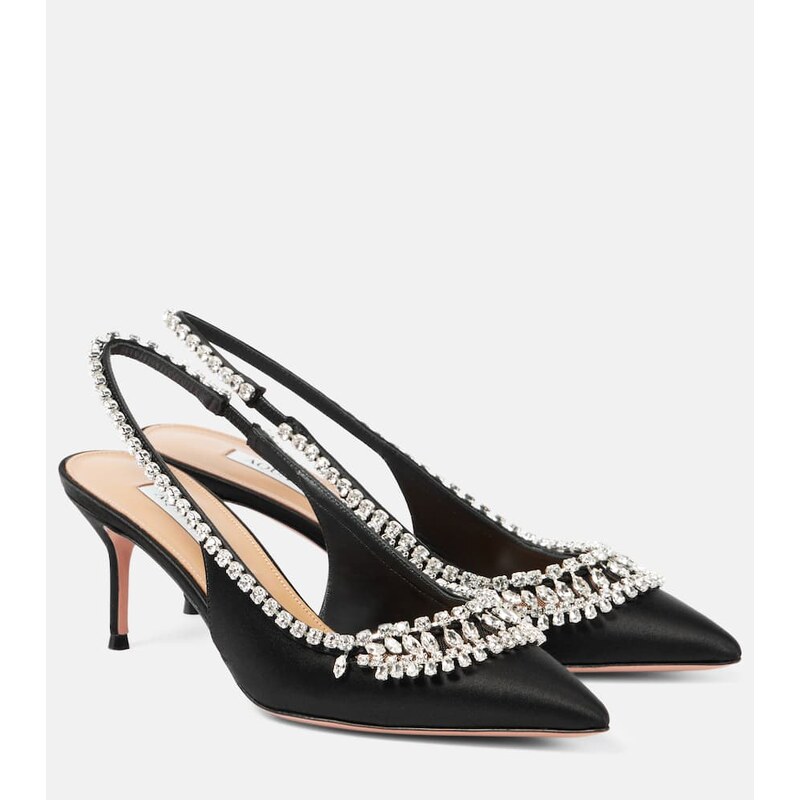 Aquazzura Crystal Crush satin slingback pumps