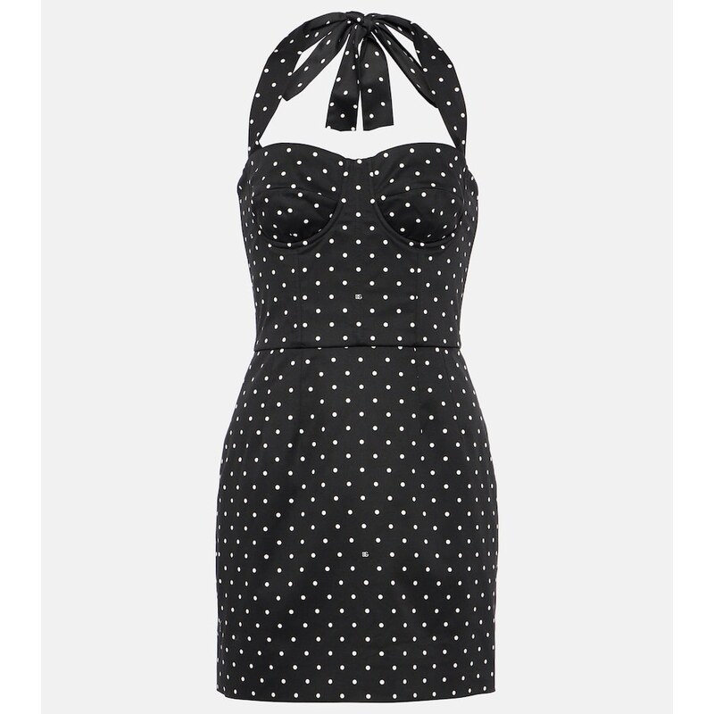 Dolce&Gabbana Polka-dot cotton-blend drill corset dress